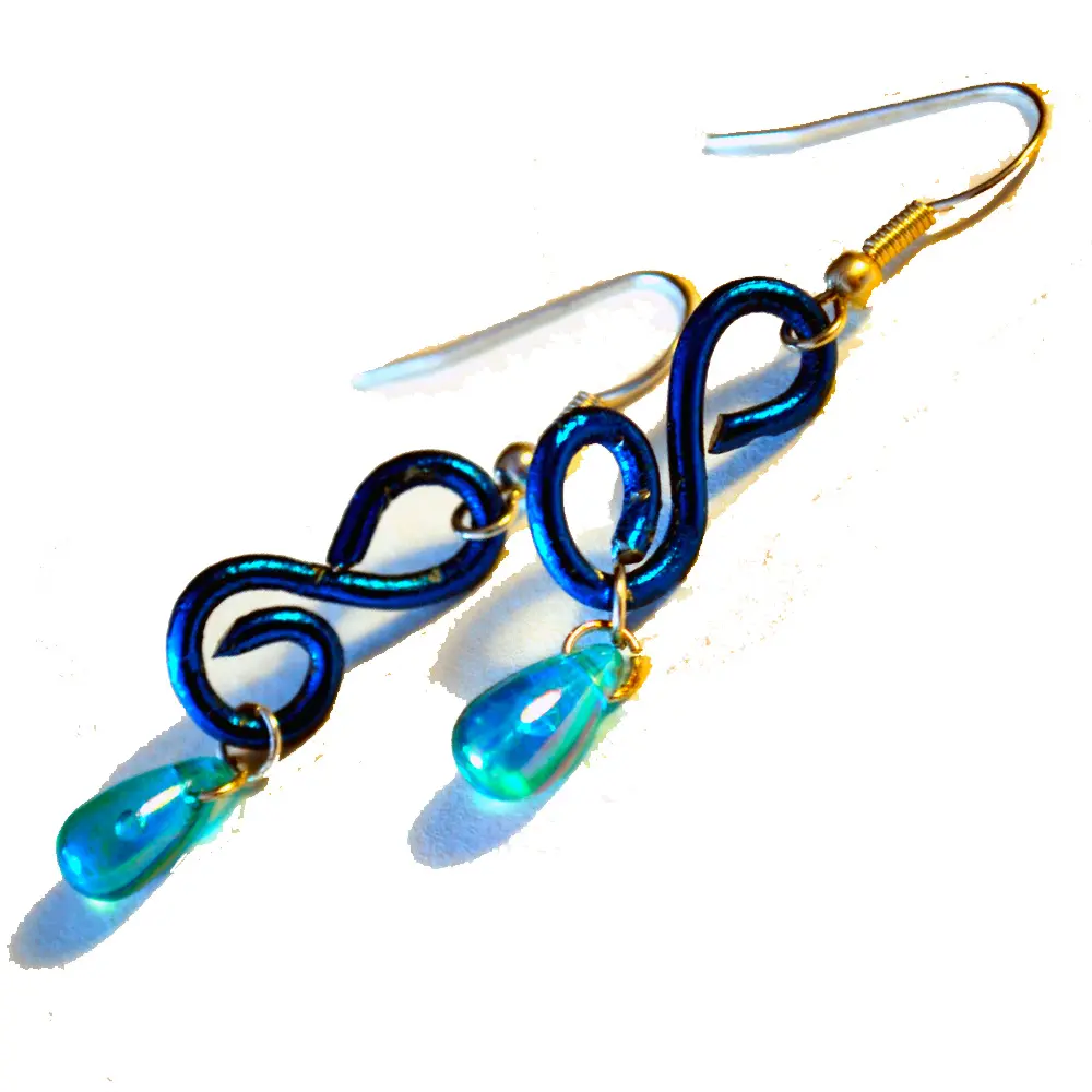 Boucle d'oreille goutte bleu et torsade bleu