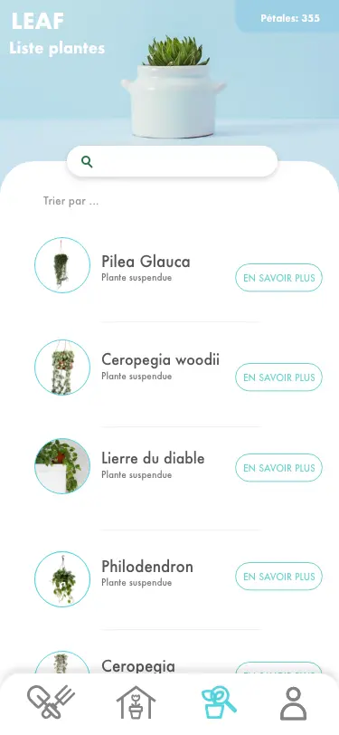 Page Catégories plantes suspendu